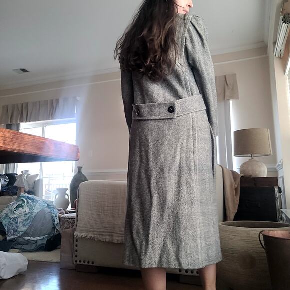 Vtg Black & White Tweed Trench Coat Wool Blend Sz M/L Jill Jr. - Picture 3 of 9